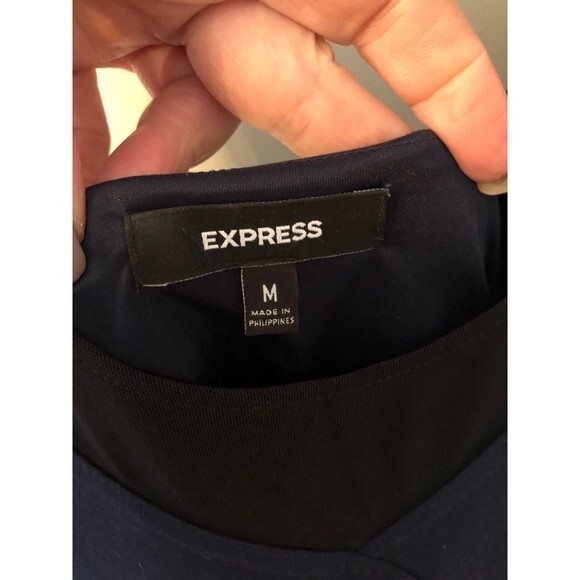 EXPRESS SIZE MEDIUM NAVY BLUE BANDAGE DRESS MESH NECKLINE - Picture 6 of 7